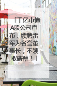 千亿市值A股公司宣布：续聘雷军为名誉董事长，不领取薪酬！